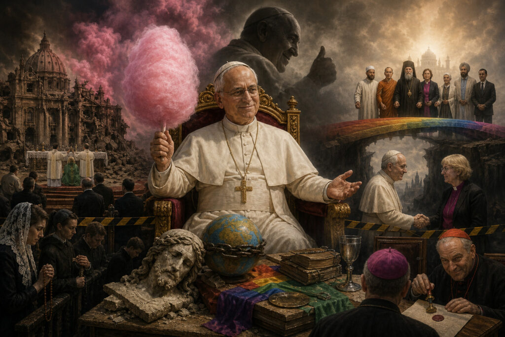 Image of Leo and the chaos the church around him.